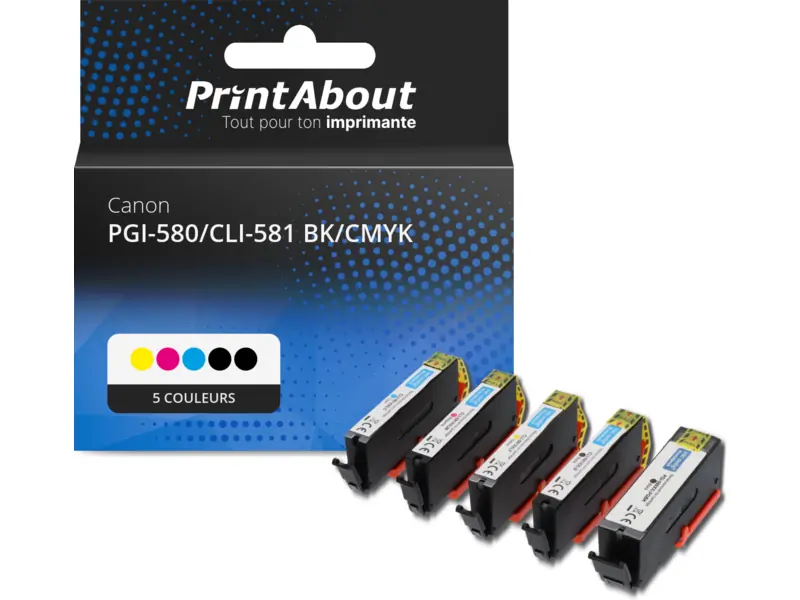 Cartucce Originali Canon PGI-580 CLI-581 - Set Da 5 Per Stampanti PIXMA, Nero Pigmento E Colori