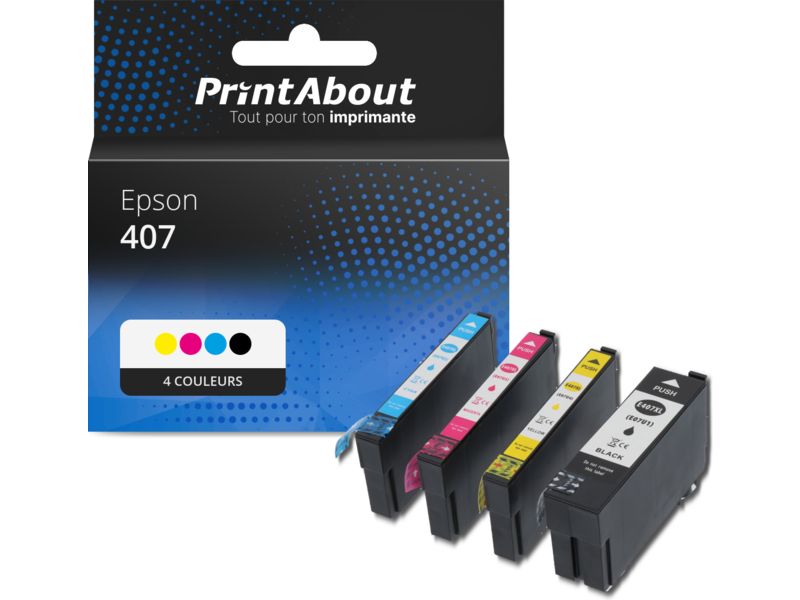 Cartouche compatible Epson 407 (C13T07U41/42/43/440) - 4 couleurs - Multipack