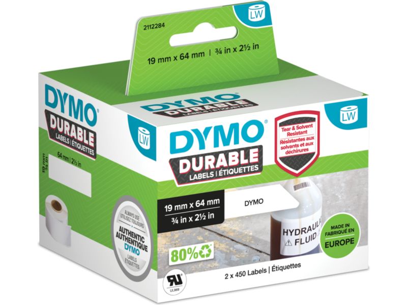 Dymo Durable 2112284 Etiket Zwart op wit (19 mm x 64 mm)