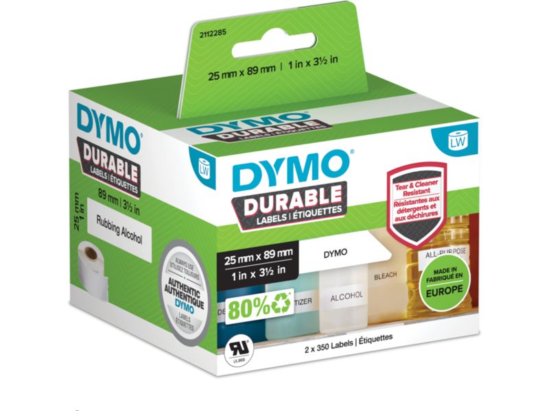 Dymo Durable 2112285 Etiket Zwart op wit (25 mm x 89 mm)