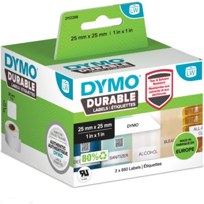 Dymo Durable 2112286 Étiquette Noir sur blanc (25 mm x 25 mm)