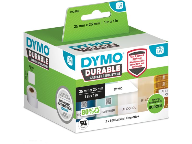 Dymo Durable 2112286 Etiket Zwart op wit (25 mm x 25 mm)
