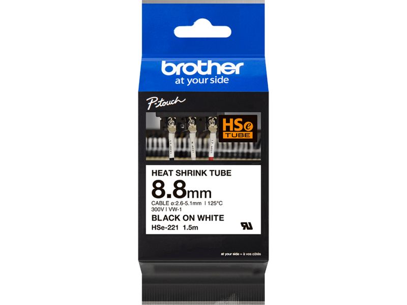 Brother HSe-221 Tape Zwart op wit (8.8 mm)