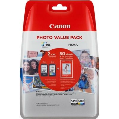 Canon PG-545XL / CL-546XL + 50 sheets - Noir + 3 couleurs - Cartouche d'encre - Grande capacité - Multipack