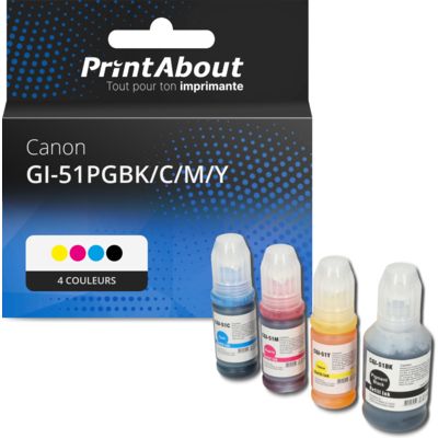 Cartouche compatible Canon GI-51PGBK/C/M/Y - 4 couleurs - Multipack