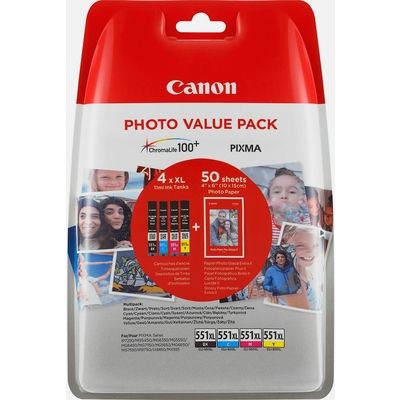 Canon CLI-551XL C/M/Y/BK Photo pack - 4 couleurs - Cartouche d'encre - Grande capacité - Multipack