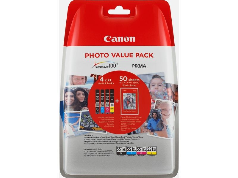 Canon CLI-551XL C/M/Y/BK Photo pack Inktcartridge 4-kleuren Multipack Hoge capaciteit