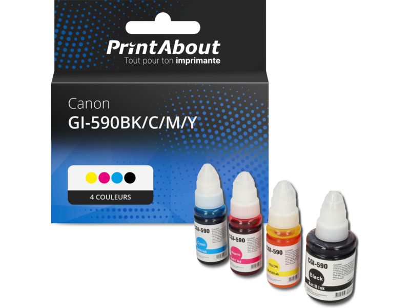 Cartouche compatible Canon GI-590BK/C/M/Y - 4 couleurs - Multipack