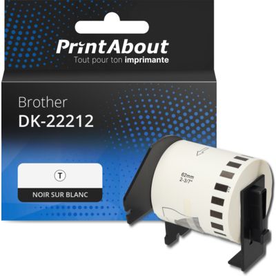 Étiquette compatible Brother DK-22212 - (62 mm) - Noir sur blanc