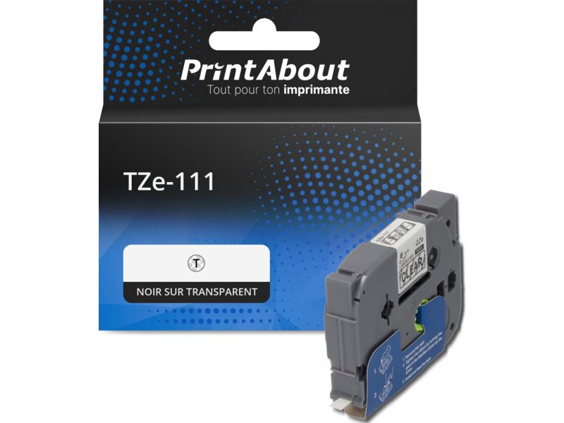 Ruban compatible Brother TZe-111 - (6 mm) - Noir sur transparent