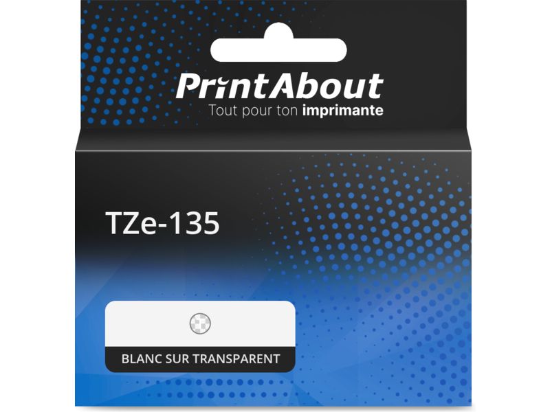 Ruban compatible Brother TZe-135 - (12 mm) - Blanc sur transparent