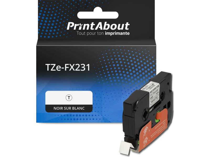 Ruban compatible Brother TZe-FX231 - (12 mm) - Noir sur blanc