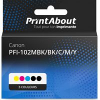 Cartouche compatible Canon PFI-102MBK/BK/C/M/Y - 5 couleurs - Multipack