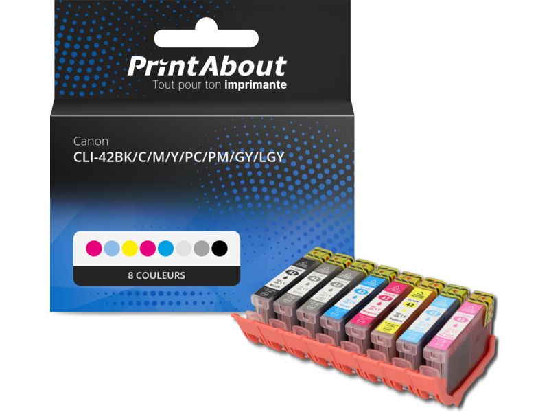 Cartouche compatible Canon CLI-42BK/C/M/Y/PC/PM/GY/LGY - 8 couleurs - Multipack