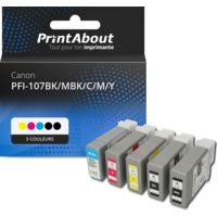 Cartouche compatible Canon PFI-107BK/MBK/C/M/Y - 5 couleurs - Multipack