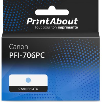 Cartouche compatible Canon PFI-706PC - Cyan photo - Grande capacité