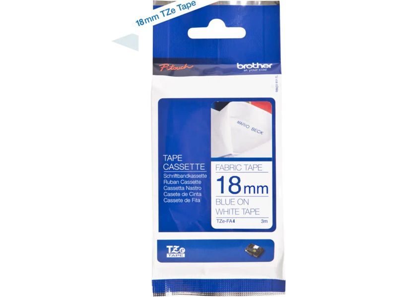 Brother TZe-FA4B Tape Blauw op wit (18 mm)
