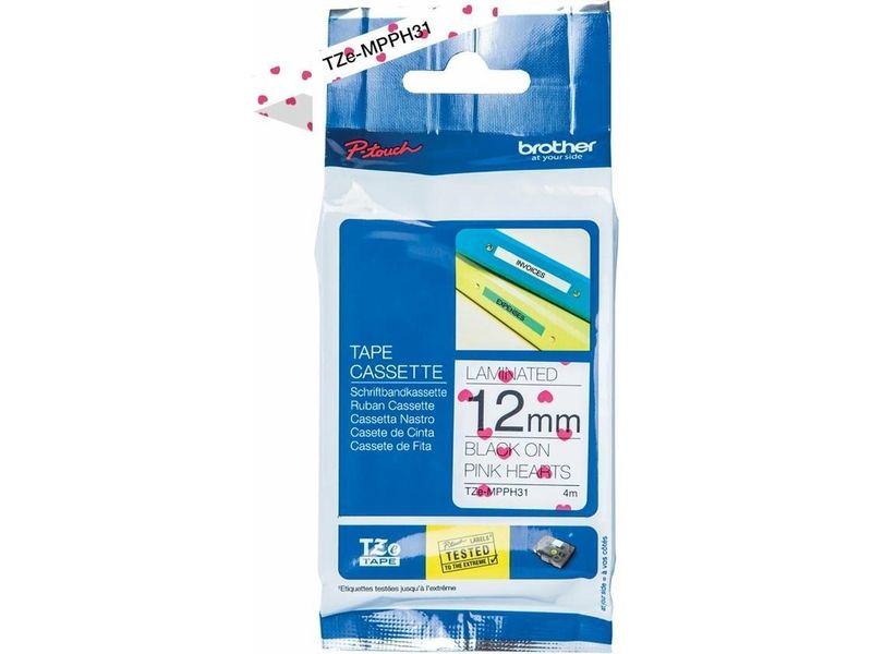 Brother TZe-MPPH31 Tape Zwart op wit (hartjes)