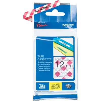 Brother TZe-MPRG31 - (motif carreaux rouge) - Noir sur blanc - Ruban