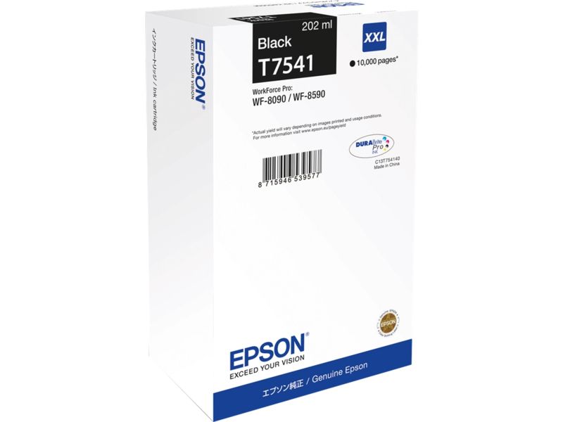 Epson T7541 - 202 ml - taille XXL - noir - originale - cartouche d'encre - pour WorkForce Pro WF-8090, WF-8090 D3TWC, WF-8090DW, WF-8590, WF-8590 D3TWFC, WF-8590DWF