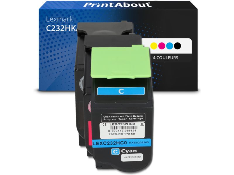 Toner compatible Lexmark C232HK/C/M/Y0 - 4 couleurs - Grande capacité - Multipack