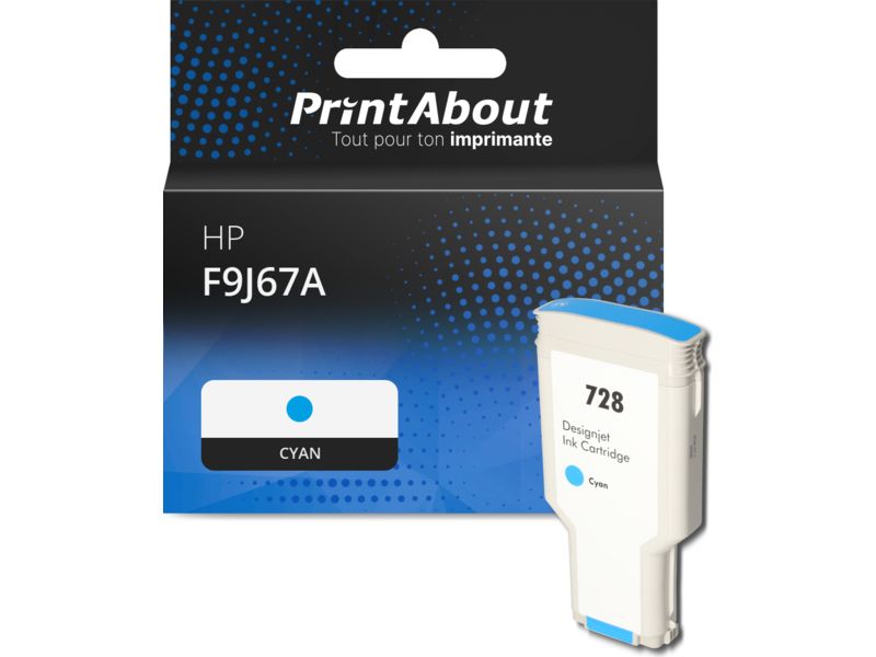 Cartouche compatible HP F9J67A (728) - Cyan - Très grande capacité