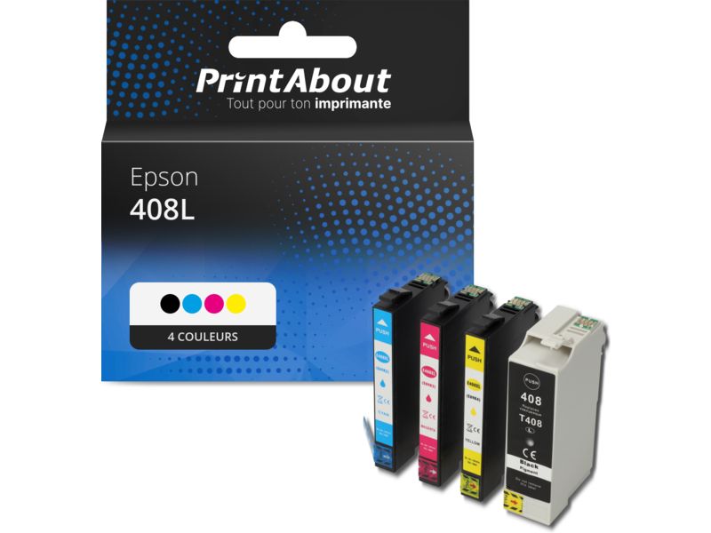 Cartouche compatible Epson 408L (C13T09K41/42/43/44010) - 4 couleurs - Grande capacité - Multipack
