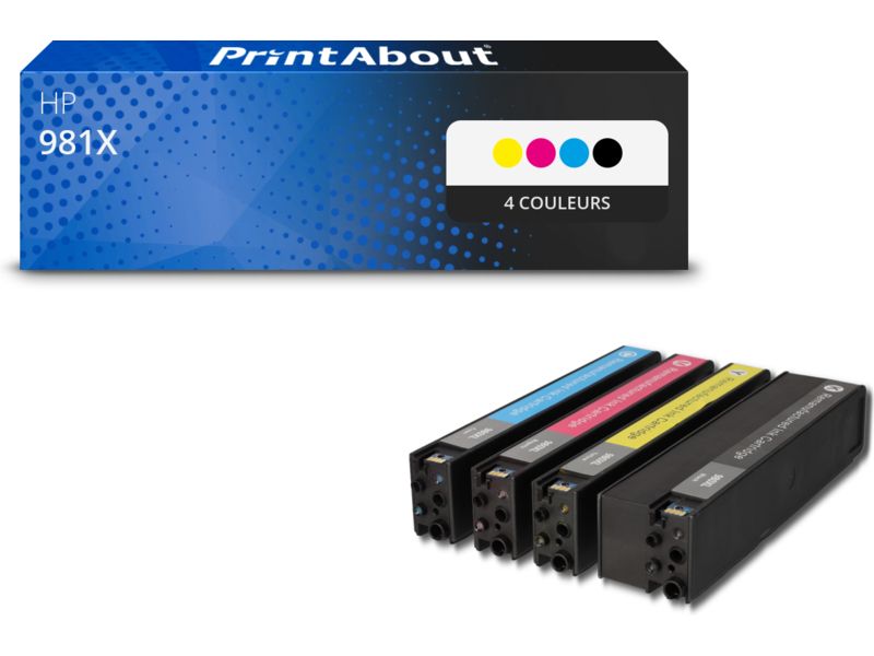 Cartouche compatible HP 981X (L0R09/10/11/12A) - 4 couleurs - Grande capacité - Multipack