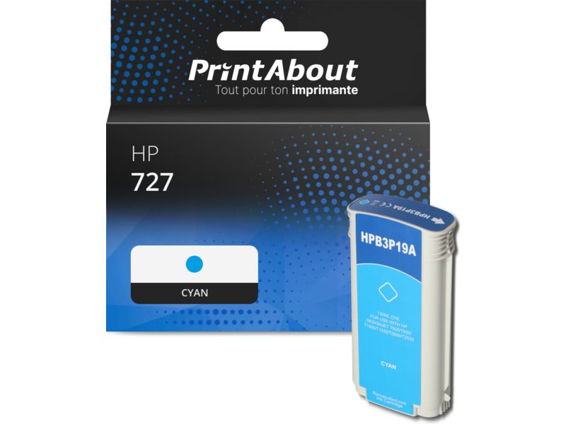 Cartouche compatible HP 727 (B3P19A) - Cyan - Grande capacité