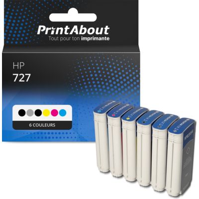 Cartouche compatible HP 727 (B3P19/20/21/22/23/24A) - 6 couleurs - Multipack