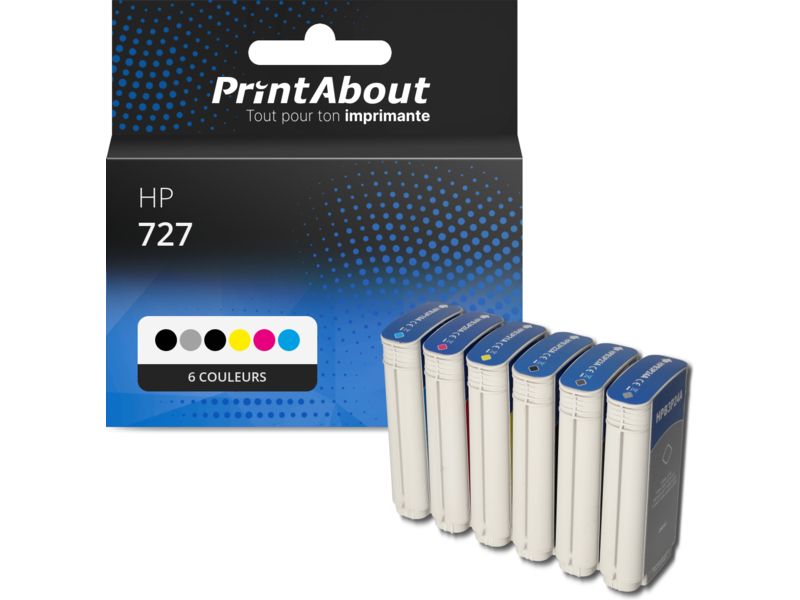 Cartouche compatible HP 727 (B3P19/20/21/22/23/24A) - 6 couleurs - Multipack