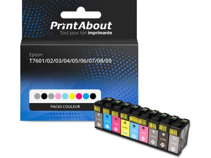 Cartouche compatible Epson T7601/02/03/04/05/06/07/08/09 - Packs couleur - Multipack