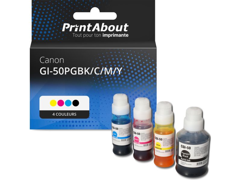 Cartouche compatible Canon GI-50PGBK/C/M/Y - 4 couleurs - Grande capacité - Multipack