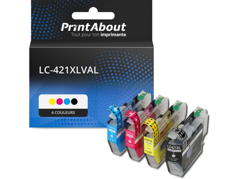 Cartouche compatible Brother LC-421XLVAL - 4 couleurs - Grande capacité - Multipack