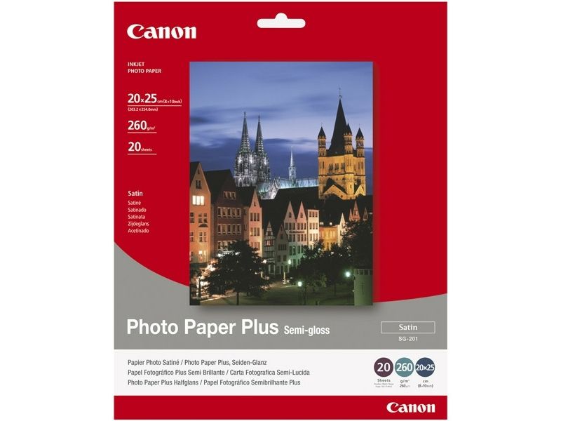 Canon Photo Paper Plus SG-201 - Papier semi-brillant - 203 x 254 mm - 260 g/m² - 20 feuille(s) - pour PIXMA iP3300, iP4300, iP5300, MP180, MP490, MP510, MP550, MP560, MP600, MP810, MX330