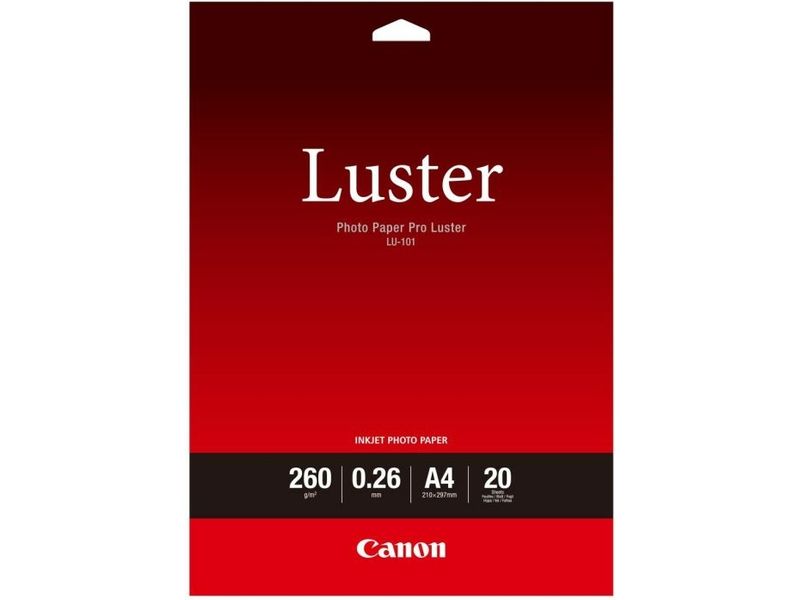 Canon Photo Paper Pro Luster LU-101 - Papier photo lustré - 260 micromètres A4 (210 x 297 mm) - 260 g/m² - 20 feuille(s) - pour PIXMA PRO-1, PRO-10, PRO-100