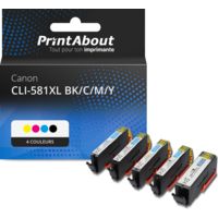 Cartouche compatible Canon CLI-581XL BK/C/M/Y - 4 couleurs - Grande capacité - Multipack