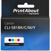 Cartouche compatible Canon CLI-581BK/C/M/Y - 4 couleurs - Grande capacité - Multipack
