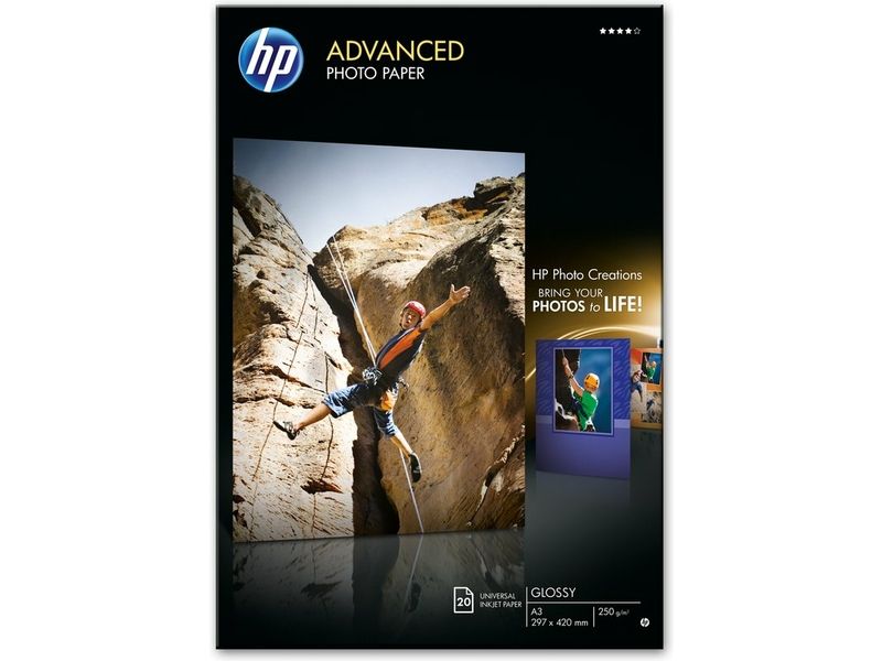 HP Advanced Photo Paper Q8697A - Papier photo brillant - A3 (297 x 420 mm) - 250 g/m2 - 20 feuille(s)