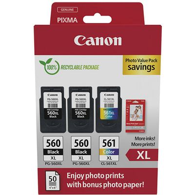Canon PG-560 + PG-560 + PG-561 photo value pack (PG-560XL) - Noir + 3 couleurs - Cartouche d'encre - Multipack