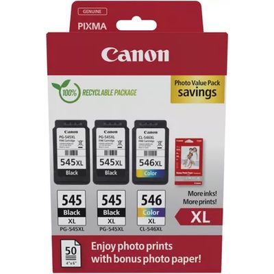 Canon PG-545XL + PG-545XL + CL-546XL photo value pack - Noir + 3 couleurs - Cartouche d'encre - Multipack