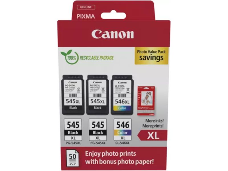 Canon PG-545XL + PG-545XL + CL-546XL photo value pack Inktcartridge Zwart + 3 kleuren Multipack