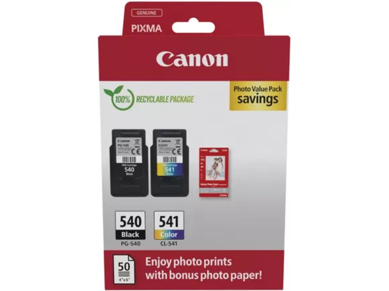 Canon PG-540 + CL 541 photo value pack Inktcartridge Zwart + 3 kleuren Multipack