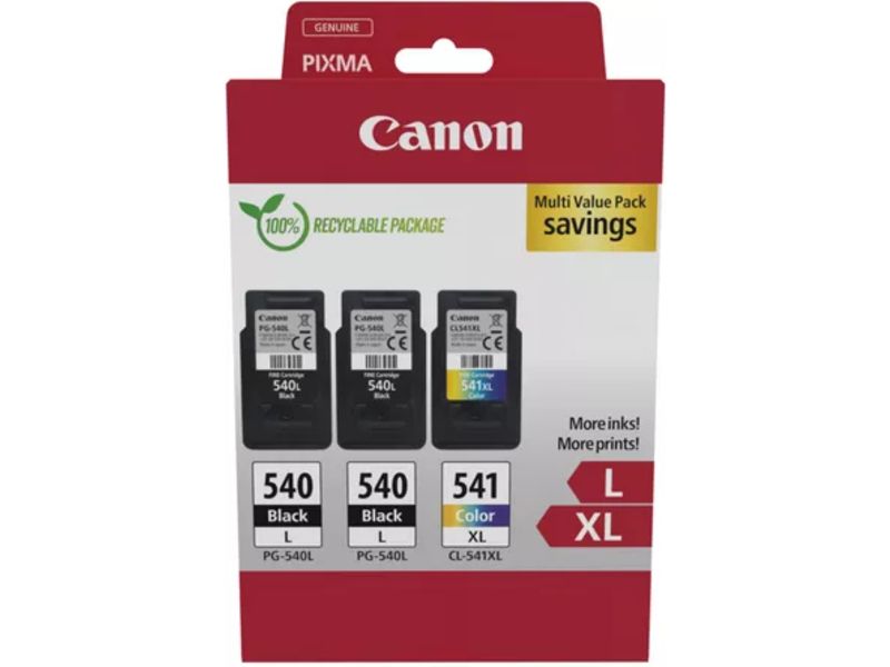 Canon PG-540L + PG540L + CL 541XL multipack Inktcartridge Zwart + 3 kleuren Multipack