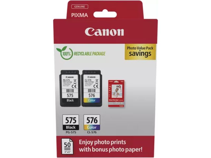 Canon PG-575 + CL-576 photo value pack Inktcartridge Zwart + 3 kleuren Multipack