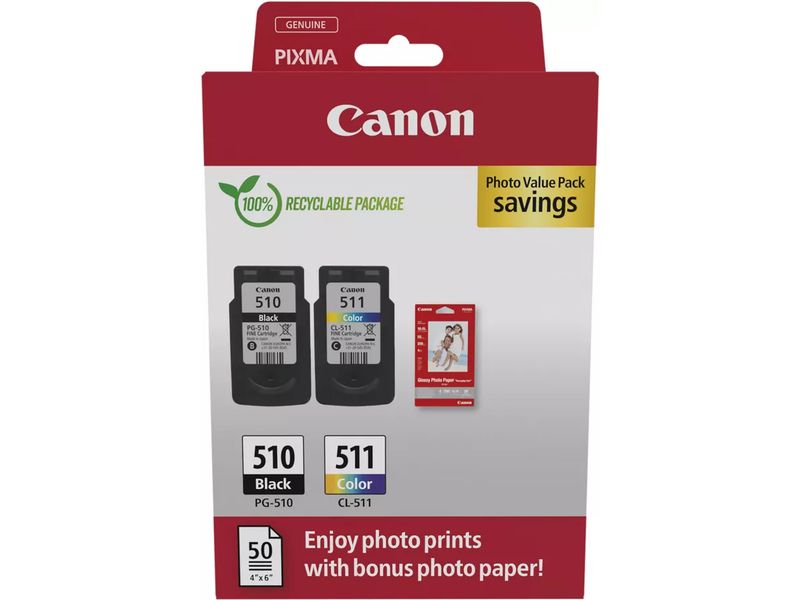 Canon PG-510 + CL-511 photo value pack - Noir + 3 couleurs - Cartouche d'encre - Multipack