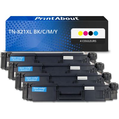 Toner compatible Brother TN-821XL BK/C/M/Y - 4 couleurs - Grande capacité - Multipack