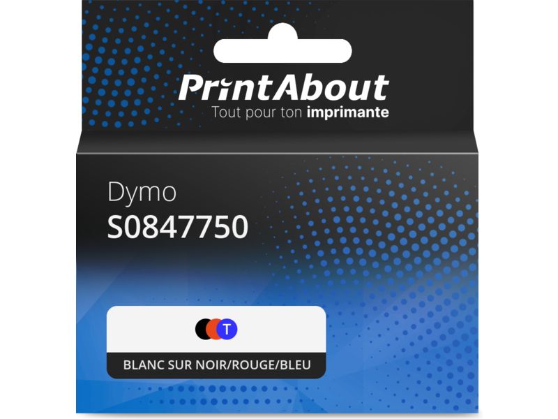 Ruban compatible Dymo S0847750 (S0721660) - (9 mm) - Blanc sur noir/rouge/bleu