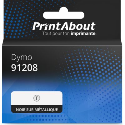 Ruban compatible Dymo 91208 (S0721730) - (12 mm) - Noir sur métallique