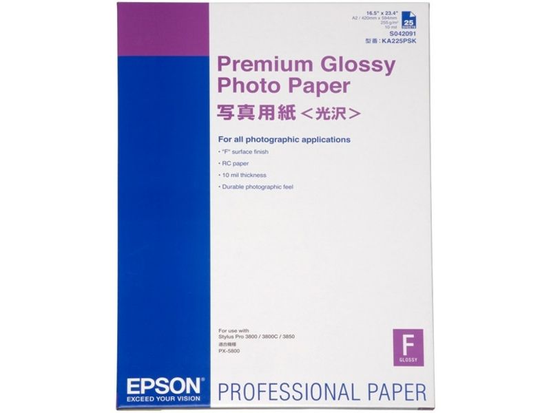 Epson S042091 Premium glossy photo paper 255 gram A2 Fotopapier (25 vellen)